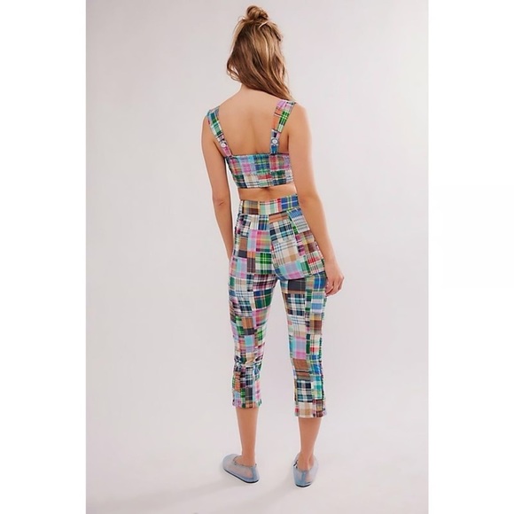 NWT Free People Keep Me Set Two Piece Capri Pants Crop Top Plaid Size 2 - Picture 11 of 12